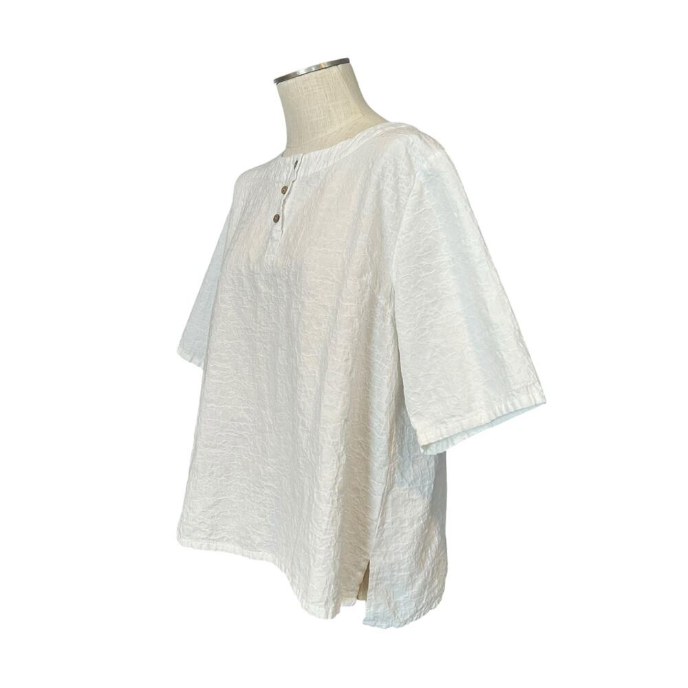 White Textured Henley Cotton Linen Boxy Oversized Top Cottagecore XL - Picture 14 of 14